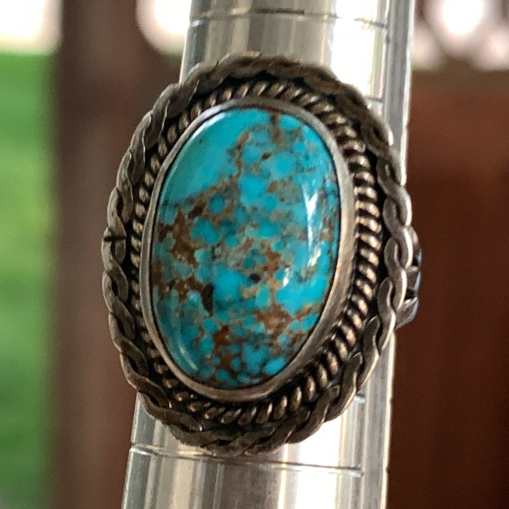 Vintage Navajo Turquoise Ring Signed Cortez H